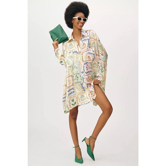 New Anthropologie Corey Lynn Calter Shirt Dress Oversized Printed Mini XL - Picture 1 of 9